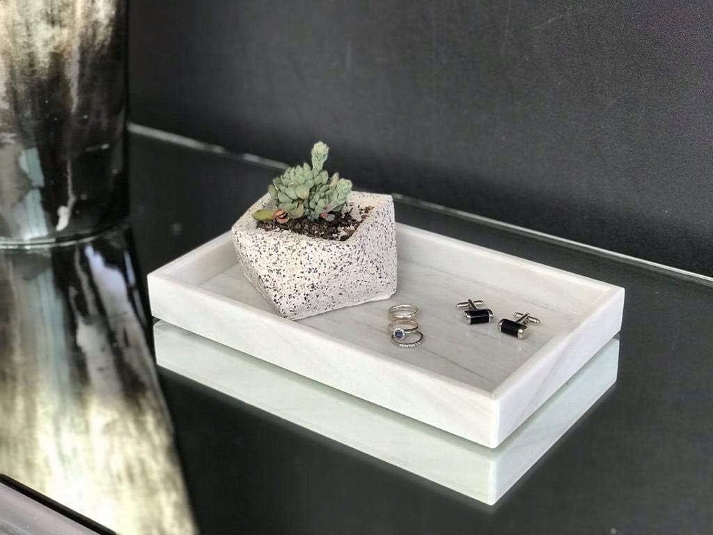 Taca Dekoracyjna Patera ozdobna marmurowa biała 30x20 cm
