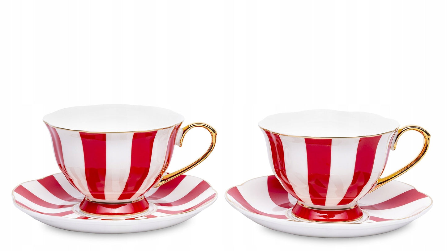 Komplet filiżanek porcelanowych 220 ml 2szt. biało-czerwone złote