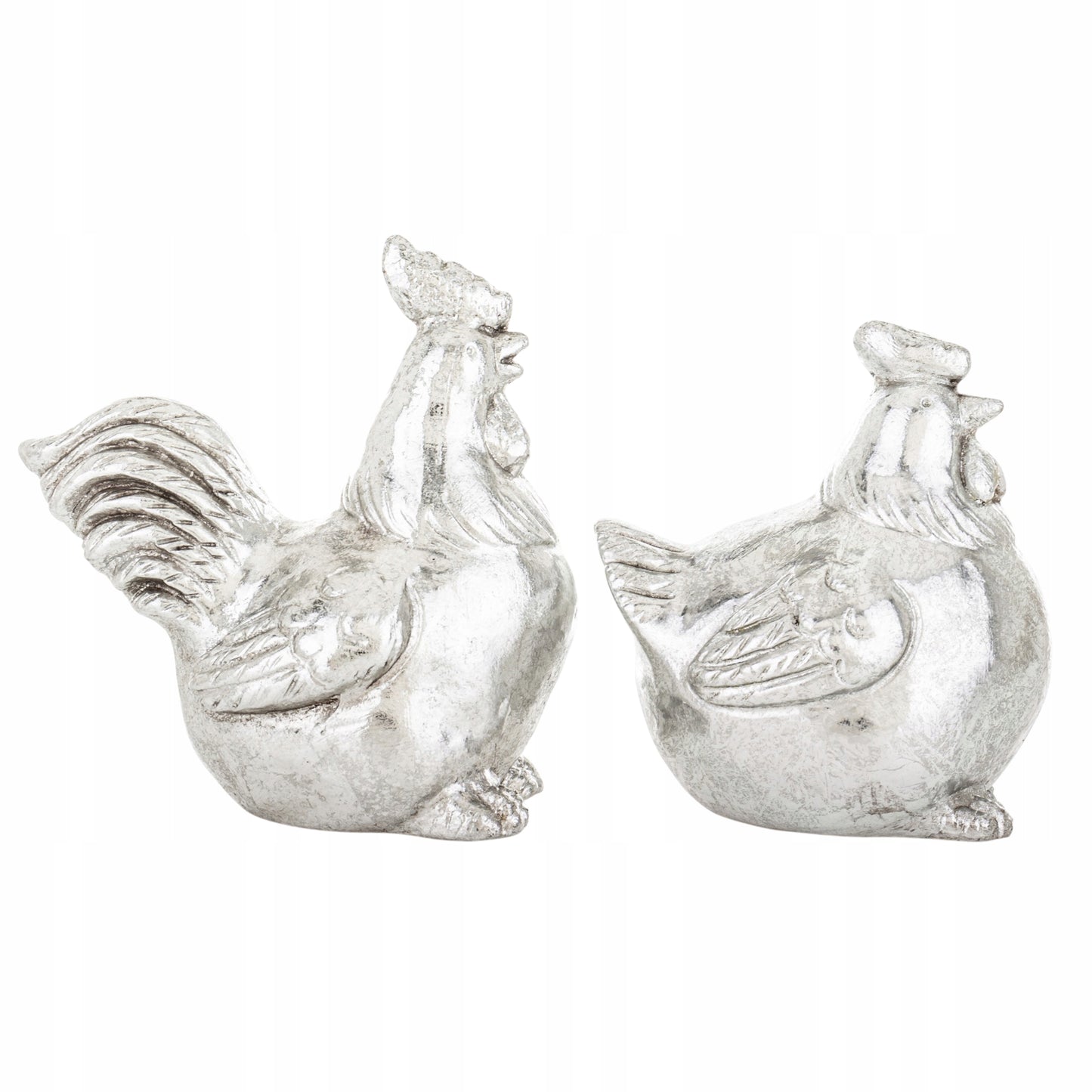 2 szt Figurka wielkanocna kogut i kura 12x7,5x12 srebrna