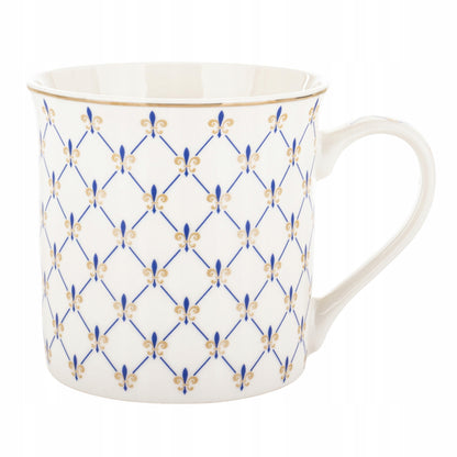 Kubek Porcelanowy w Ozdobnym Pudełku niebieski biały na prezent 380 ml