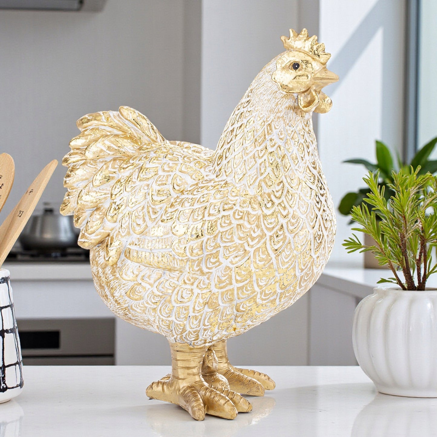 Figurka KURA 24cm biało-złota wielkanocna dekoracja