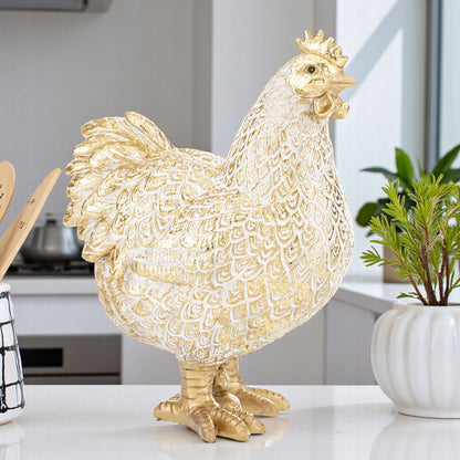 Figurka KURA 24cm biało-złota wielkanocna dekoracja