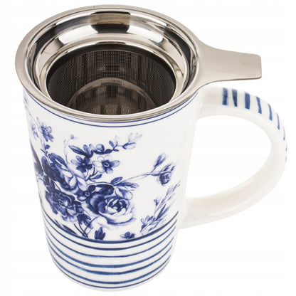 Kubek z Zaparzaczem Porcelana Niebieska Blue Pokrywka Sitko 300 ml