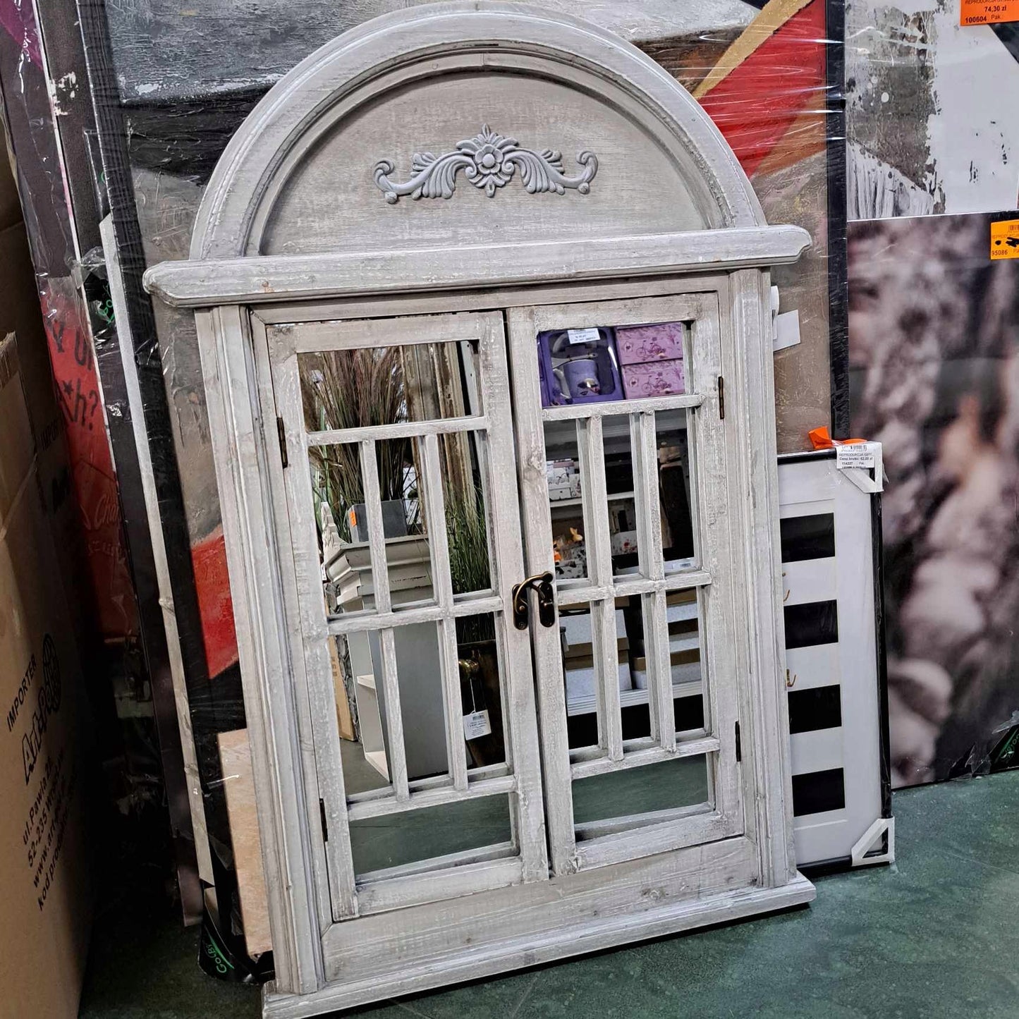 Lustro z okiennicami okno ścienne prostokąt rama drewno 550 x 800 mm