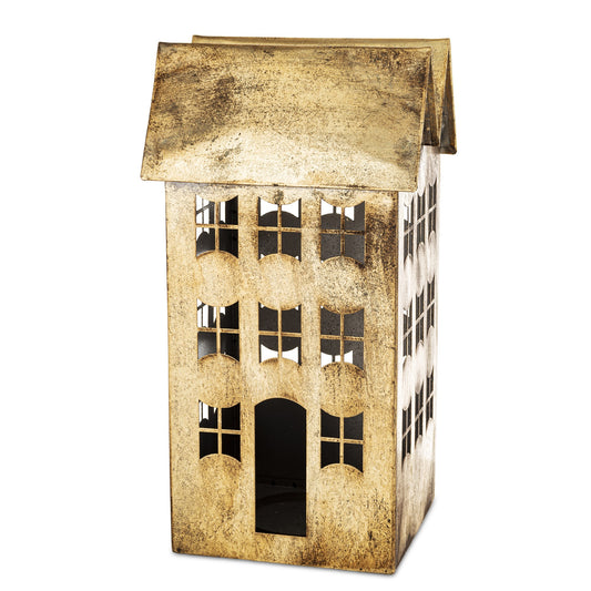 Figurka świąteczna Dekoracja Metalowa Domek złoty 35x18,5x16,5