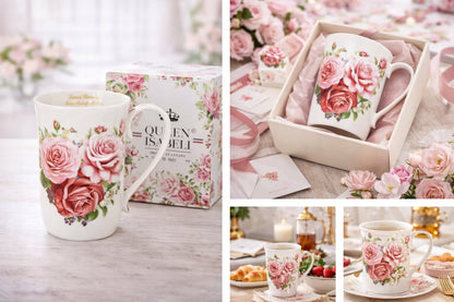 Kubek porcelanowy 400 ml w róże elegancki kubek kwiatowy prezent w pudełku