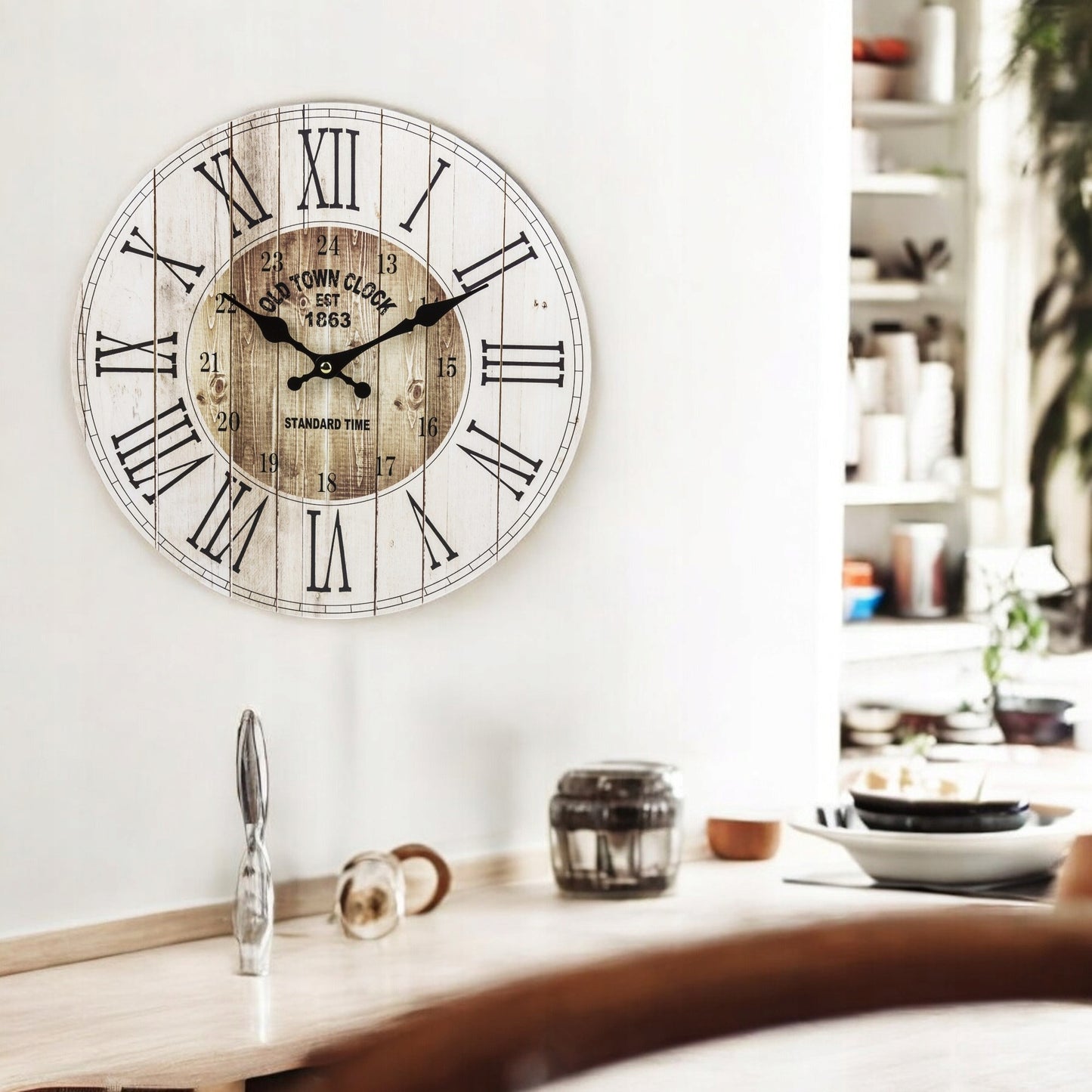 Zegar ścienny retro kremowy, odcienie brązowego 34cm