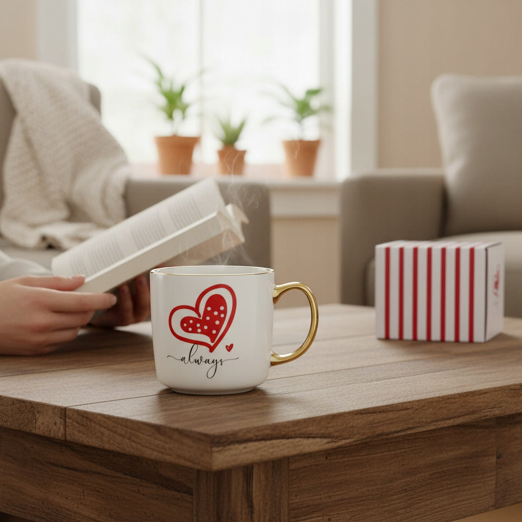 Duży porcelanowy kubek w pudełku na walentynki prezent 385 ml