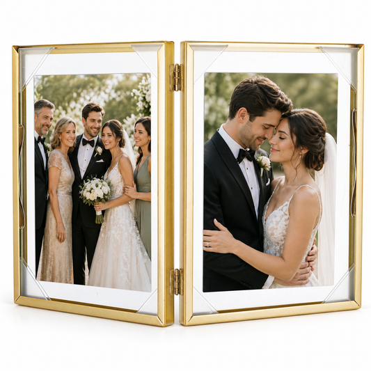 Ramka na Zdjęcie podwójna złota float 13x18cm na 2 zdjęcia glamour