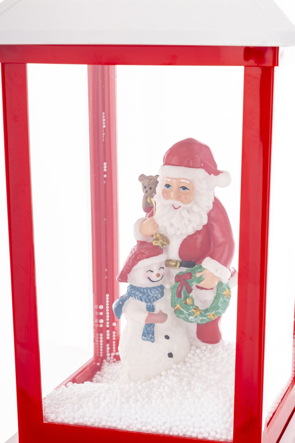 Dekoracja latarnia z pozytywką LED z tworzywa czerwono-biała 150x37x27 cm