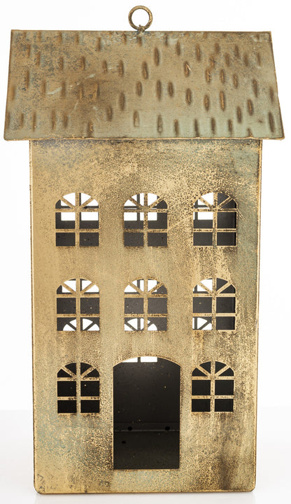 Figurka świąteczna Dekoracja Metalowa Domek złoty 33x18x15