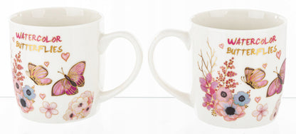 Kpl. kubków motyl łyżeczka podstawka 2+2+2 kubek ceramiczny 330ml prezent