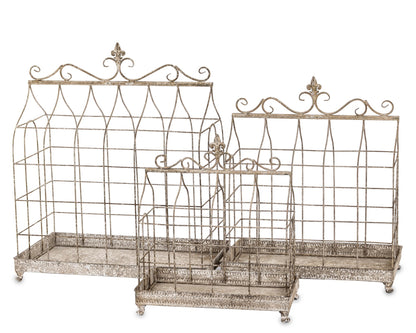 Klatka dekoracyjna metalowa komplet 2 szt. beżowy, brązowy 69x58x31,5 59x50x27 48x41x21,5