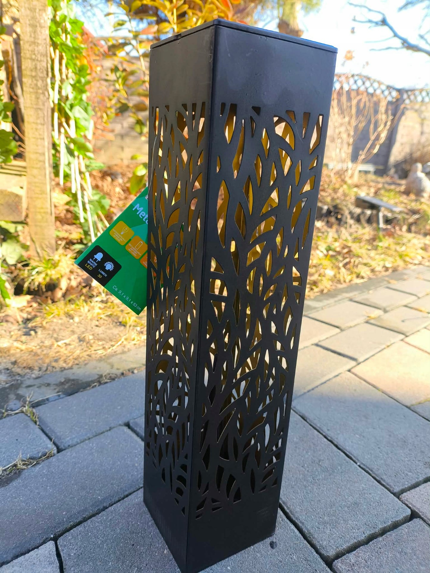 Lampa solarna ogrodowa czarna 53 cm ciepłe światło LED dekoracyjna słupek