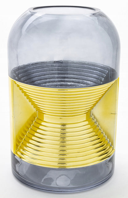 Ozdobny wazon szklany 24,5 cm szary złoty