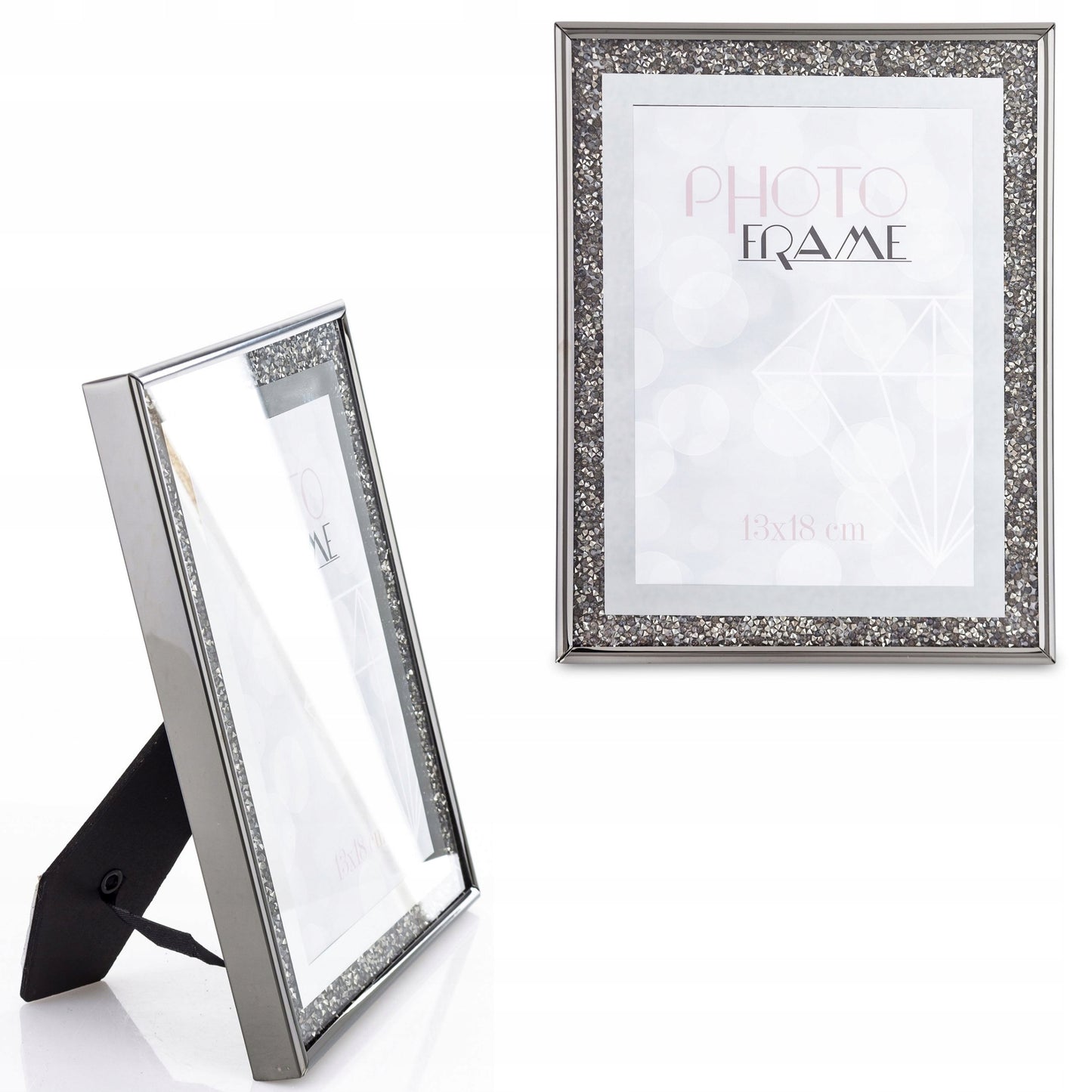 Ramka na zdjęcie zdjęcia srebrno-czarna glamour 23,5x18,5x2-12 srebrna
