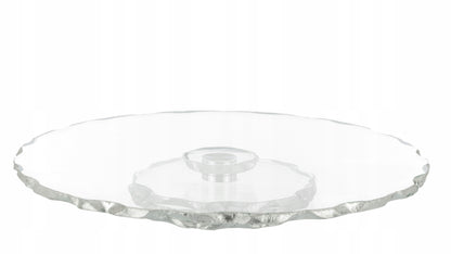 Patera obrotowa szklana na tort glamour taca 33 cm srebrne zdobienia
