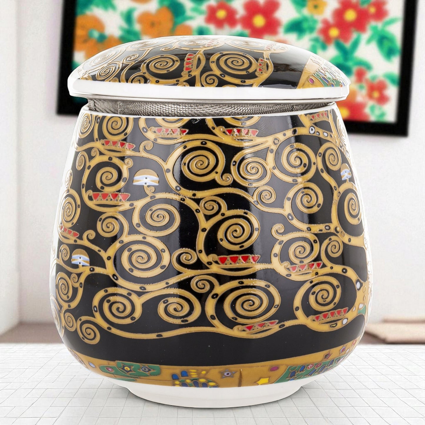 Kubek baryłka z zaparzaczem w pudełku Duo Gustav Klimt porcelana 430 ml