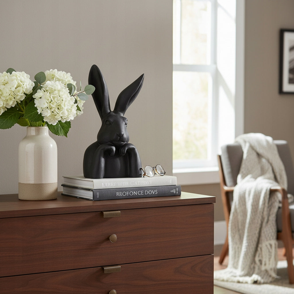 Figurka Królik Zajączek Statuetka Dekoracja Czarna Duża 47,5cm Loft