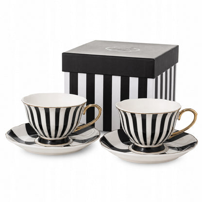 Komplet 2 szt filiżanek porcelanowych 220ml czarno - białe paski zestaw