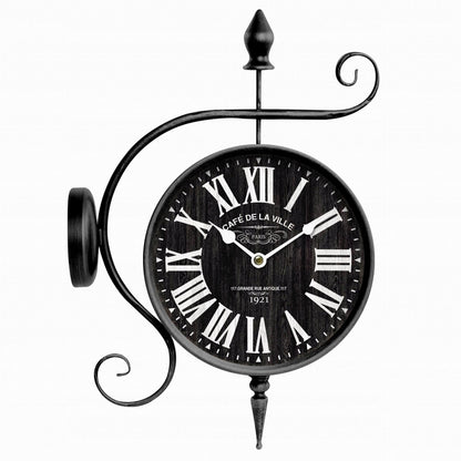 Zegar ścienny dwustronny Retro dworcowy loft metalowy 36cm czarny