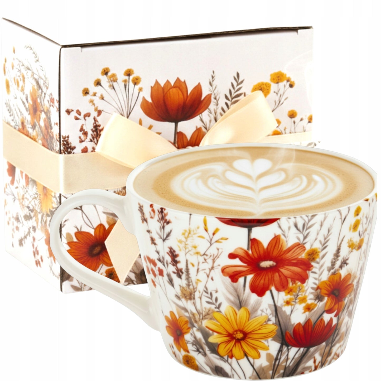 Kubek porcelanowy w kwiaty do kawy herbaty zmywarki mikrofali duży 450 ml