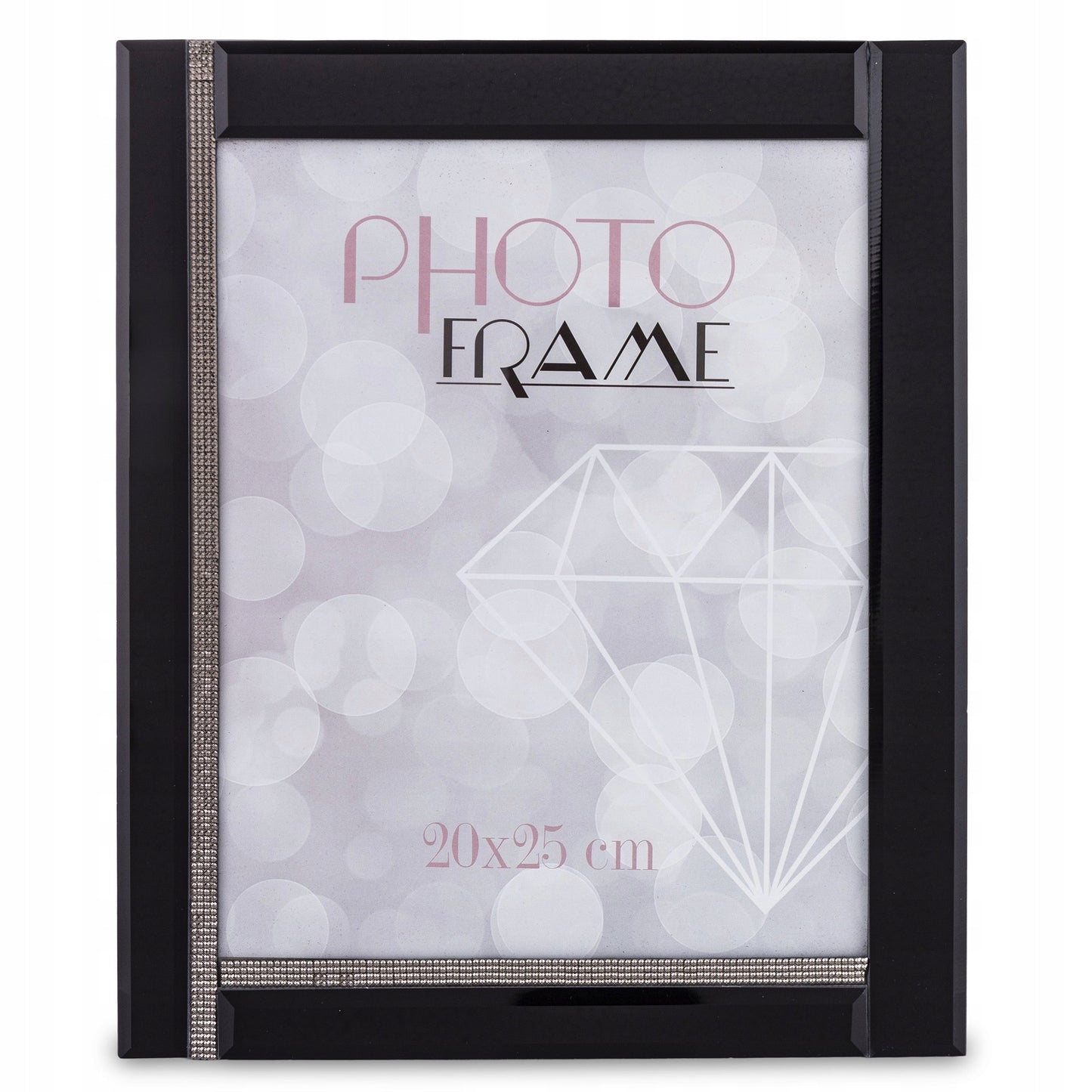 Ramka na zdjęcie 25 x 20 cm czarna szklana z kryształkami glamour