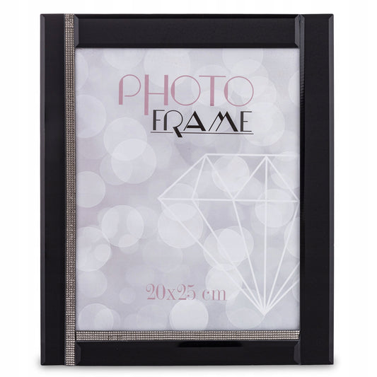 Ramka na zdjęcie 25 x 20 cm czarna szklana z kryształkami glamour