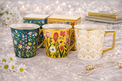 Kubek porcelanowy 300 ml kolorowy w kwiaty wiosenny na kawe herbatę prezent