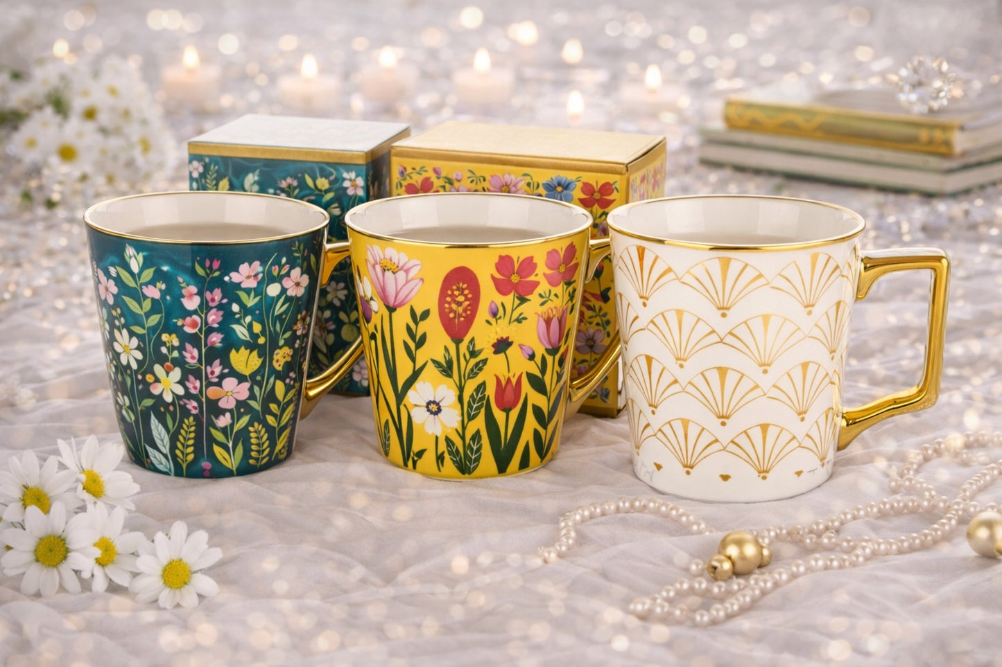 Kubek porcelanowy 300 ml kolorowy w kwiaty wiosenny na kawe herbatę prezent