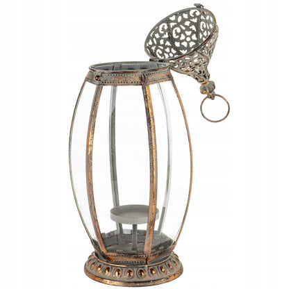 Lampion Latarenka Świecznik Metal Szkło Loft Rustykalny marokański 53 cm