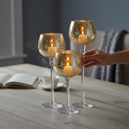 Świecznik glamour złoty kielich 20cm szklany lampa