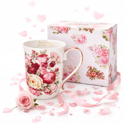 Kubek Porcelanowy w Róże 400 ml Kwiaty Romantyczny Prezent Dzien kobiet