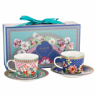 Zestaw Filiżanek ze Spodkiem 2 szt. 220 ml komplet porcelanowy kawowy