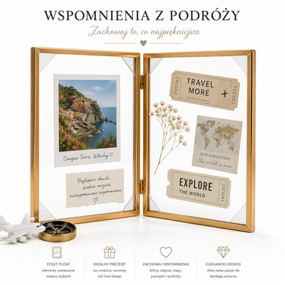 Ramka na Zdjęcie podwójna złota float 10x15 cm na 2 zdjęcia glamour