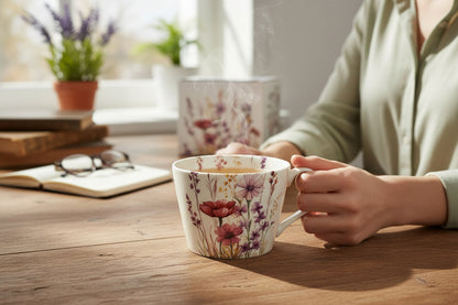 Porcelanowy Kubek Floral Garden duży wiosenny boho w kwiaty 450 ml