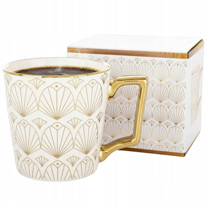 Porcelanowy Kubek elegancki złote ucho 310ml na prezent kawa herbata