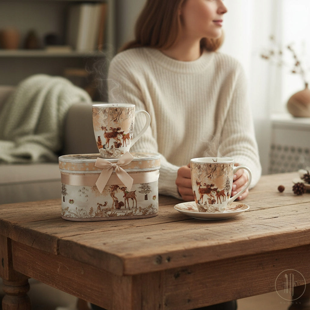 KUBKI KUBEK CERAMICZNE ZESTAW PREZENT ŚWIĘTA SARENKI Z PUDEŁKIEM 300 ML