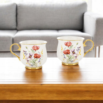 Porcelanowy duży kubek w kwiaty filiżanka do kawy herbaty 450 ml w pudełku