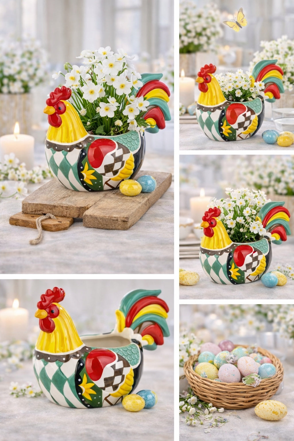 Osłonka Kura 26 cm Kolorowa Doniczka Ceramiczna Wielkanocna ozdoba kogut