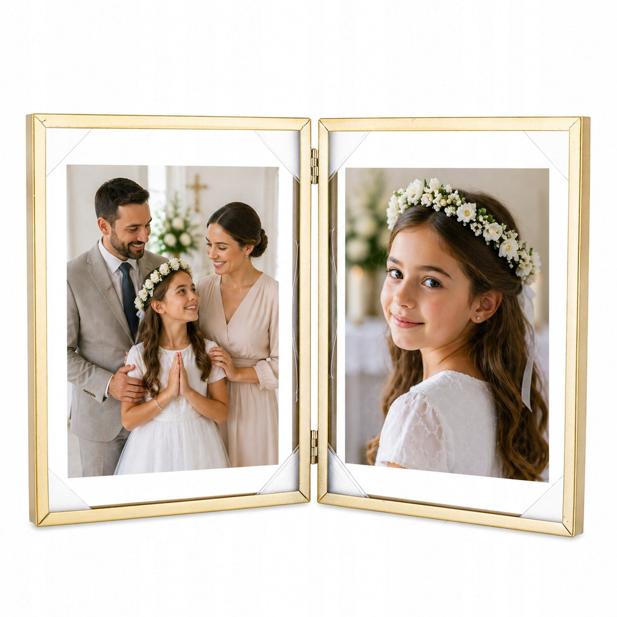 Ramka na Zdjęcie podwójna złota float 13x18cm na 2 zdjęcia glamour