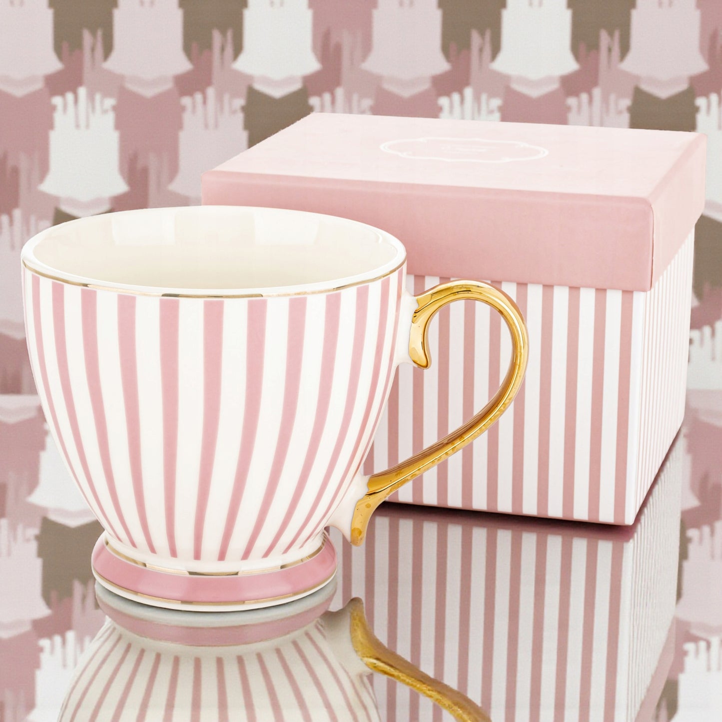 Kubek porcelanowy w pudełku na prezent różowy biały porcelana 450 ml