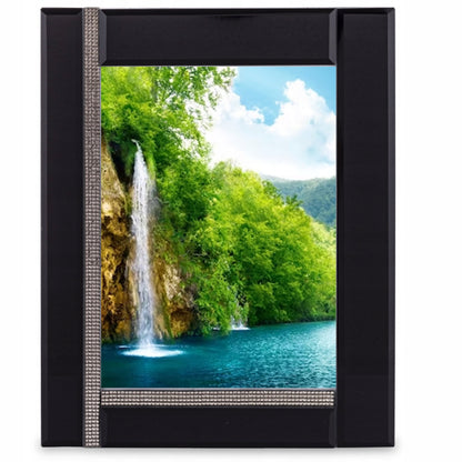 Ramka na zdjęcia czarna szklana z kryształkami glamour 18 x 13 cm
