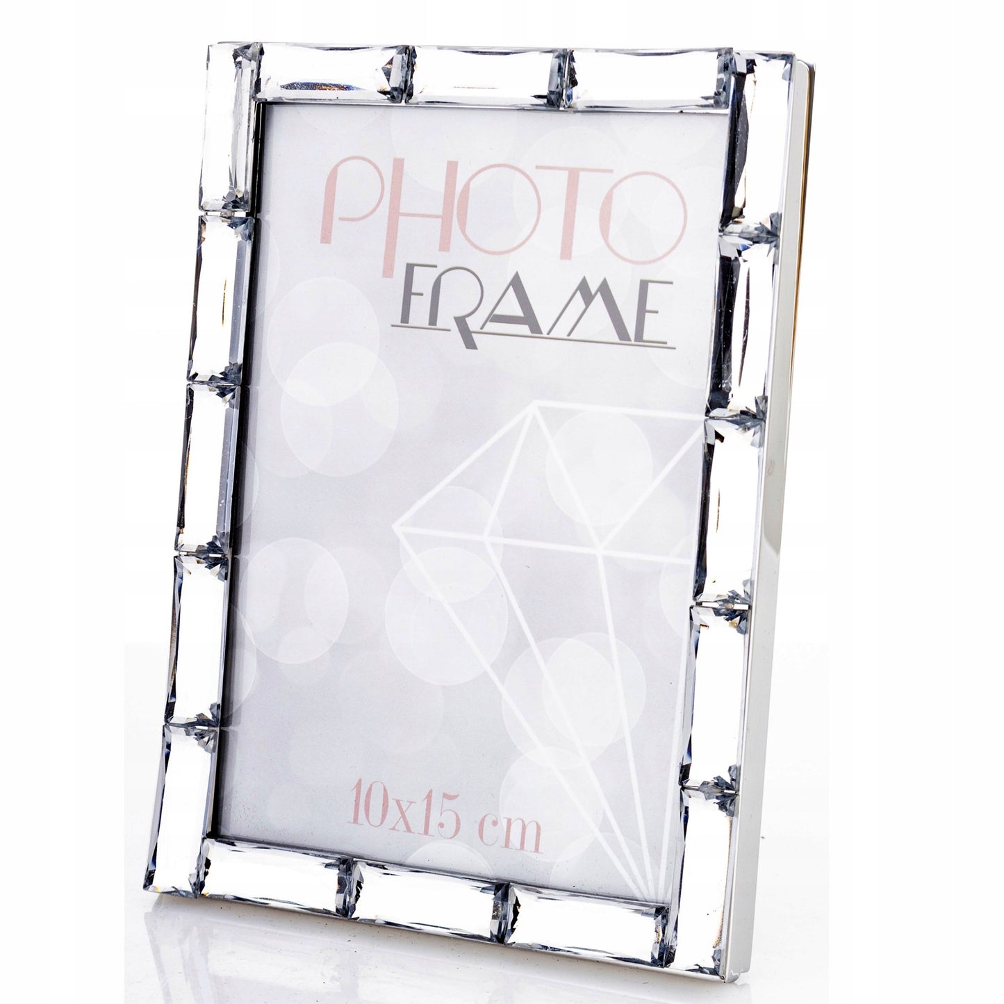 srebrna ramka na zdjęcie 10x15 kryształki glamour stawiana zawieszana