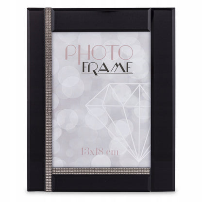 Ramka na zdjęcia czarna szklana z kryształkami glamour 18 x 13 cm