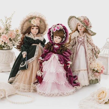 Porcelanowa lalka kolekcjonerska z parasolem 45cm wysoka dekoracyjna